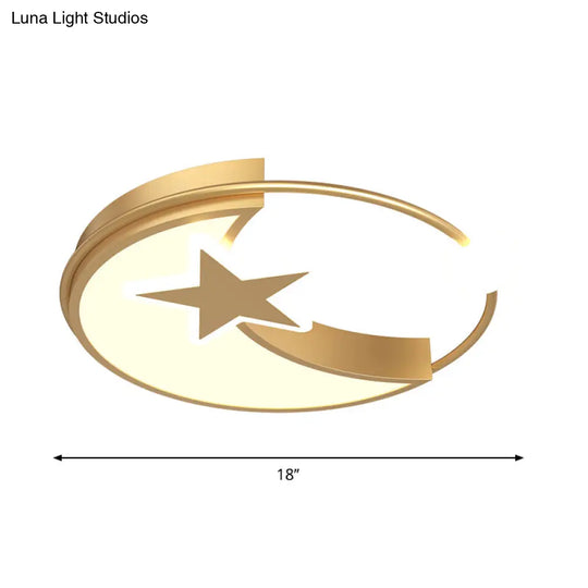 Simple Gold Led Bedroom Flushmount Ceiling Light With Star And Crescent Acrylic Shade