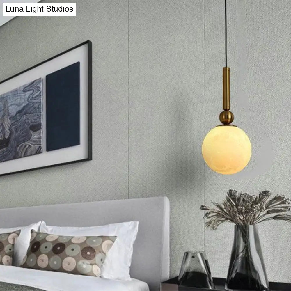 Simple Gold Led Bedroom Pendant Lamp With Frosted Glass Shade