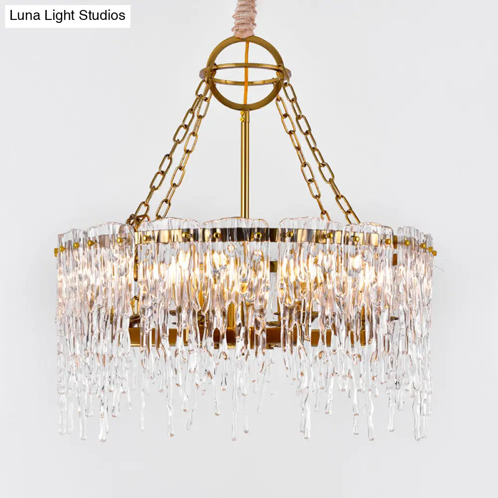 Simple Gold Melting Ice 8-Bulb Crystal Chandelier – Elegant Living Room Ceiling Fixture