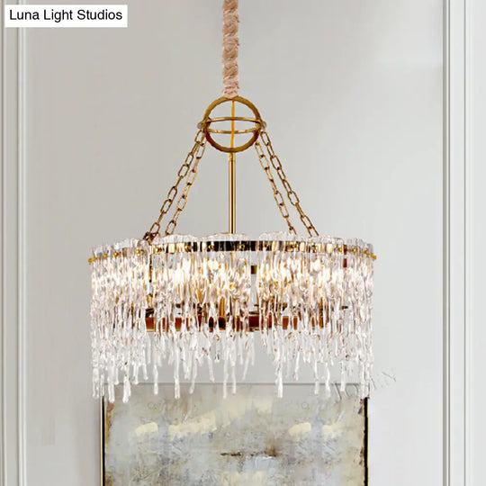 Simple Gold Crystal Chandelier - 8-Bulb Ceiling Hang Fixture For Living Room