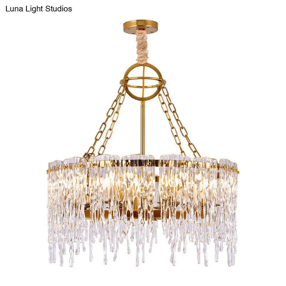 Simple Gold Crystal Chandelier - 8-Bulb Ceiling Hang Fixture For Living Room