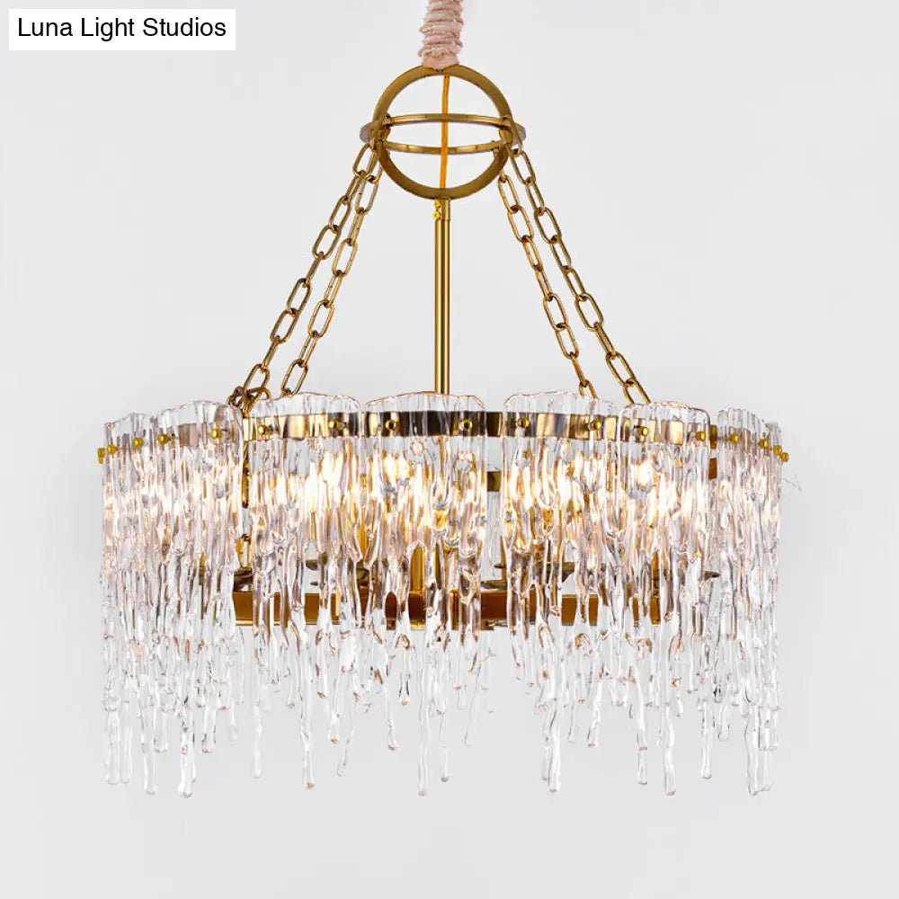 Simple Gold Crystal Chandelier - 8-Bulb Ceiling Hang Fixture For Living Room