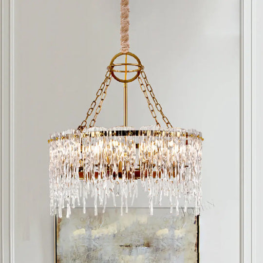 Simple Gold Melting Ice 8-Bulb Crystal Chandelier – Elegant Living Room Ceiling Fixture