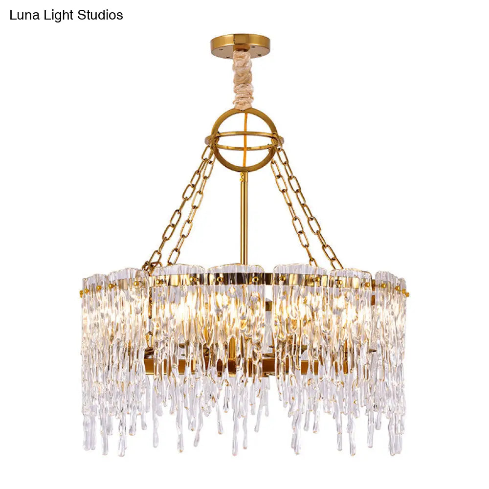 Simple Gold Melting Ice 8-Bulb Crystal Chandelier – Elegant Living Room Ceiling Fixture