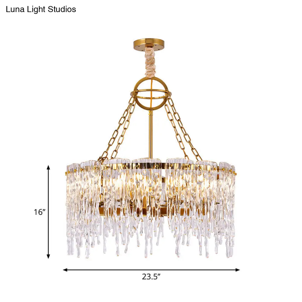 Simple Gold Melting Ice 8-Bulb Crystal Chandelier – Elegant Living Room Ceiling Fixture