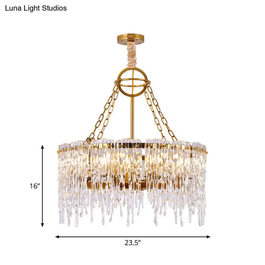 Simple Gold Crystal Chandelier - 8-Bulb Ceiling Hang Fixture For Living Room