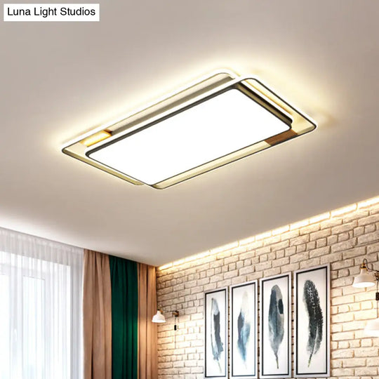Simple Grey Led Rectangle Flush Mount Light Acrylic Close To Ceiling Lamp Warm/White/3 Color
