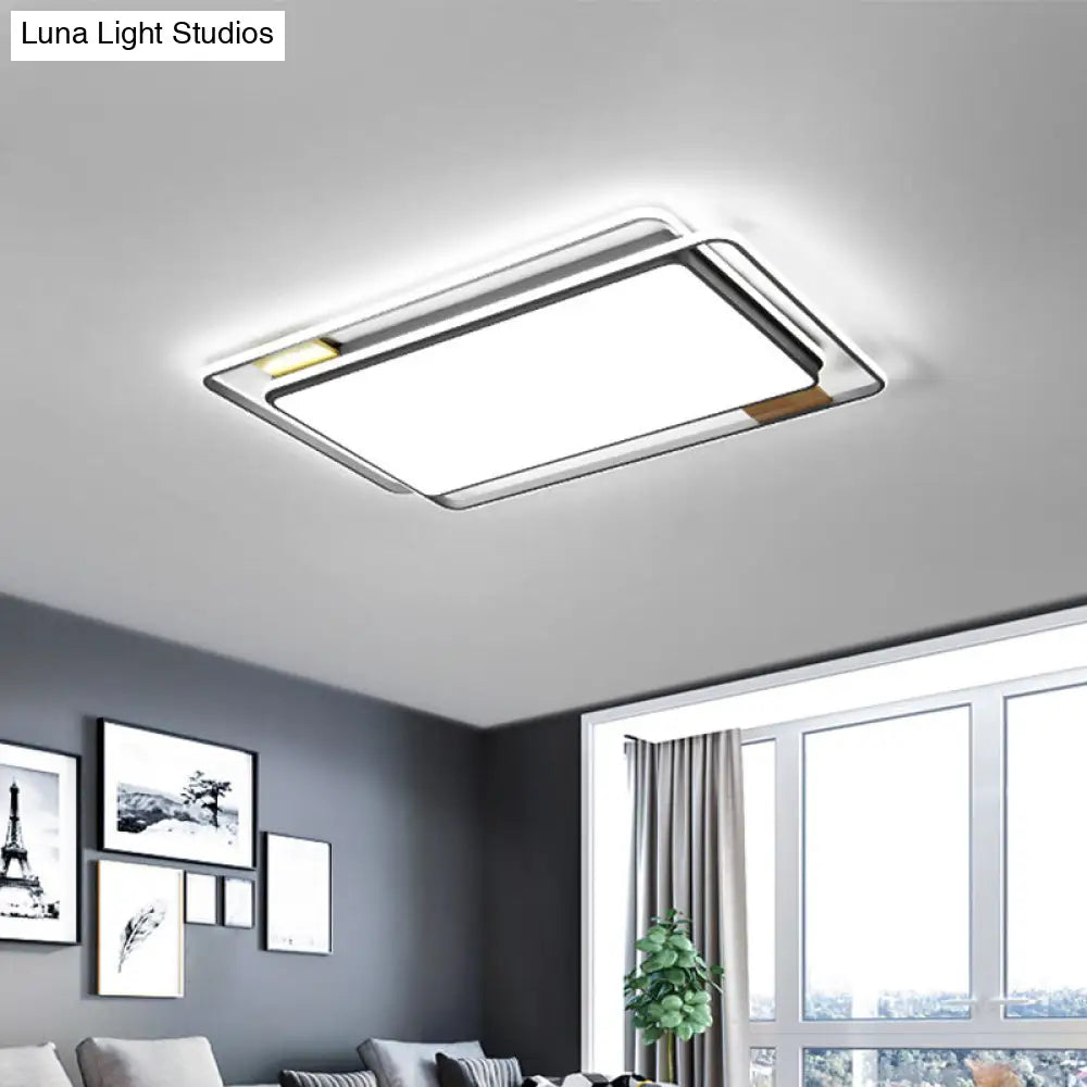 Simple Grey Led Rectangle Flush Mount Light Acrylic Close To Ceiling Lamp Warm/White/3 Color