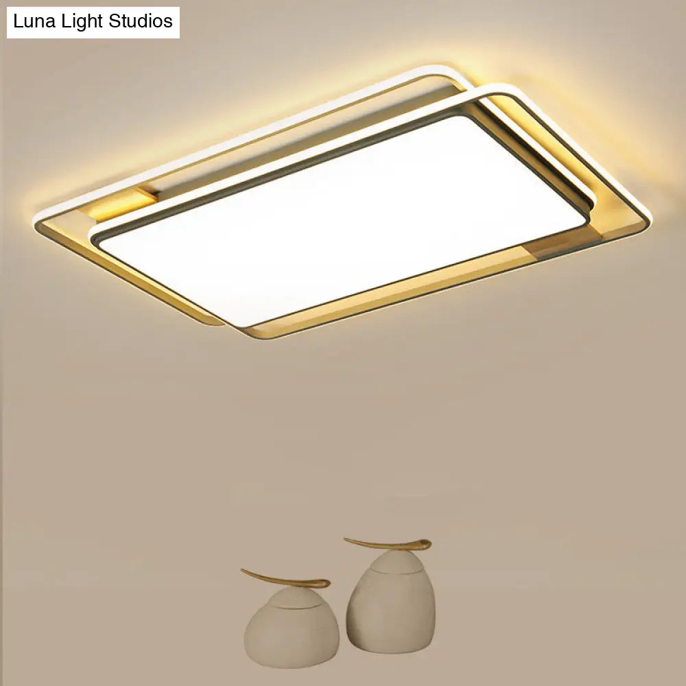 Simple Grey Led Rectangle Flush Mount Light Acrylic Close To Ceiling Lamp Warm/White/3 Color 37.5/43