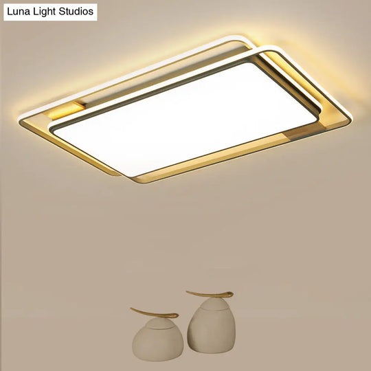 Simple Grey Led Rectangle Flush Mount Light Acrylic Close To Ceiling Lamp Warm/White/3 Color 37.5/43