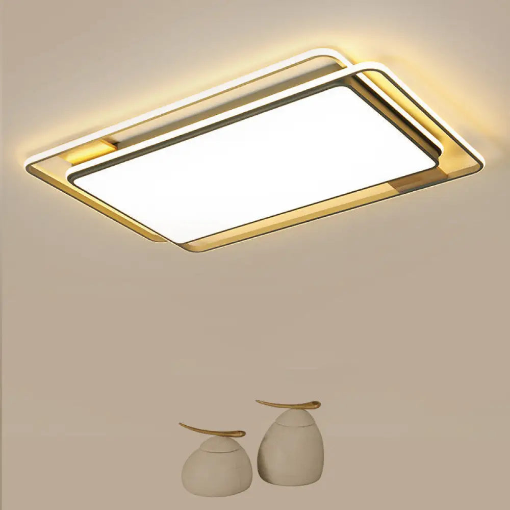 Simple Grey Led Rectangle Flush Mount Light Acrylic Close To Ceiling Lamp Warm/White/3 Color