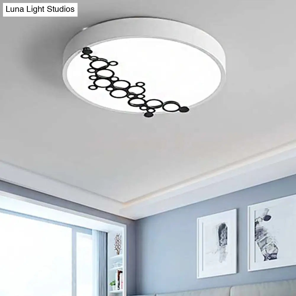 Simple Iron Led Flushmount Bedroom Light 16/19.5 Round/Square Flush With Bubble Pattern White