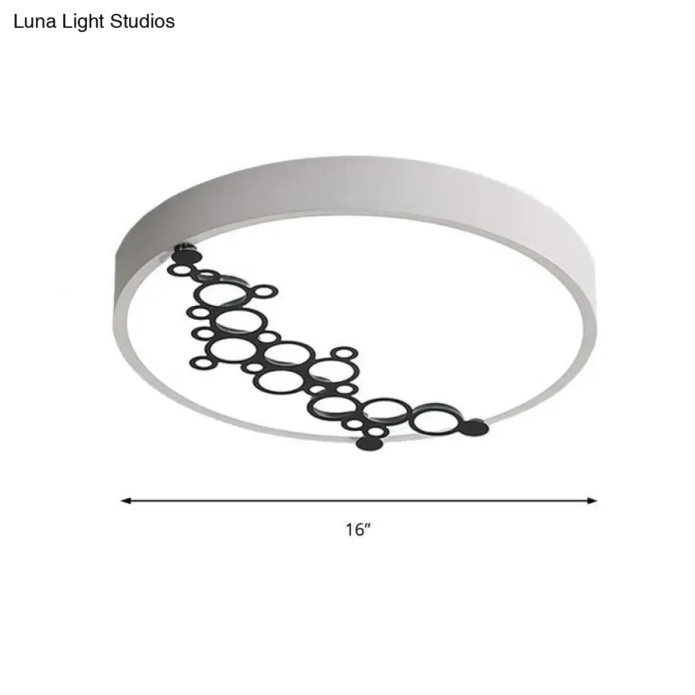 Simple Iron Led Flushmount Bedroom Light – 16’/19.5’ Round/Square Flush With Bubble Pattern White