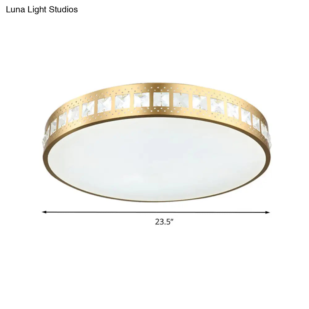 Simple K9 Crystal Gold Drum Ceiling Light - Led Flush Mount Fixture (16’/19.5’/23.5’) 3 Color