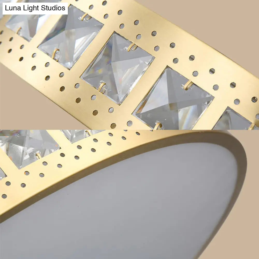 Simple K9 Crystal Gold Drum Ceiling Light - Led Flush Mount Fixture (16/19.5/23.5) 3 Color