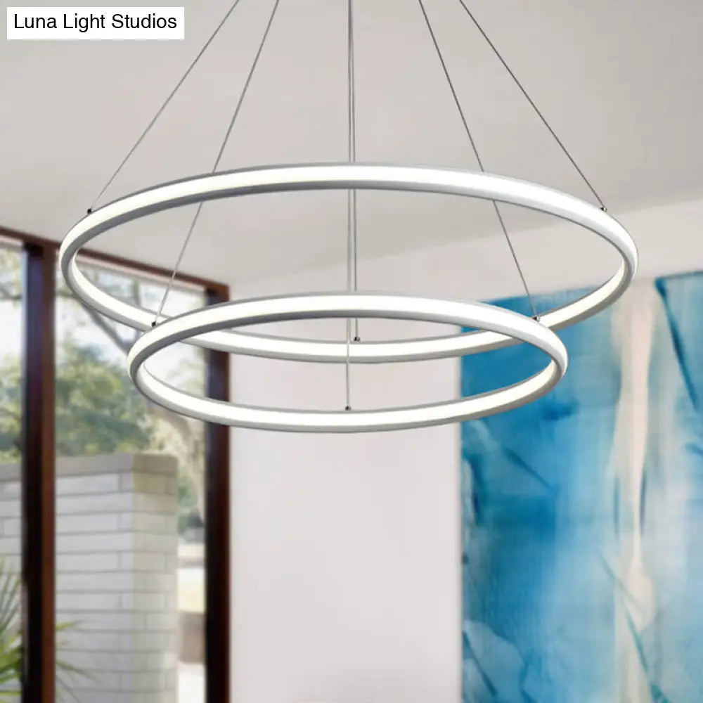 Simple Led Acrylic Ring Chandelier - Warm/White/Natural Light 1/2/3-Light Ceiling Pendant Fixture