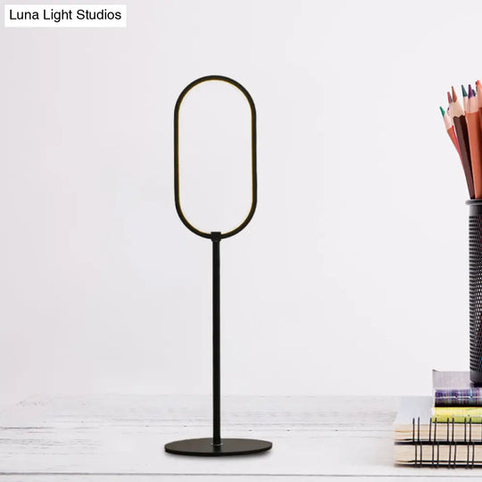 Simple Led Black Finish Oval Ring Table Lamp For Study Room - Perfect Reading Book Light