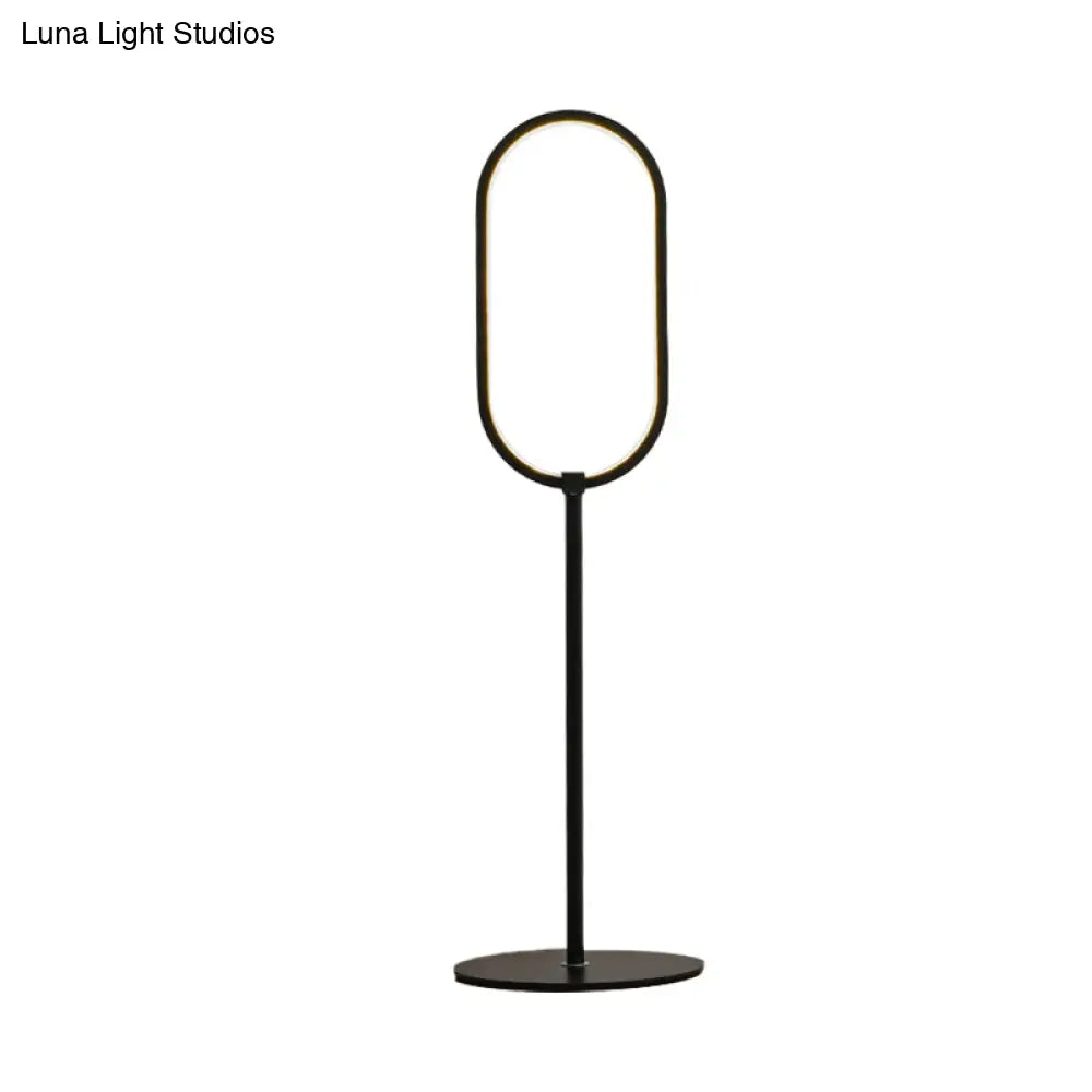 Simple Led Black Finish Oval Ring Table Lamp For Study Room - Perfect Reading Book Light