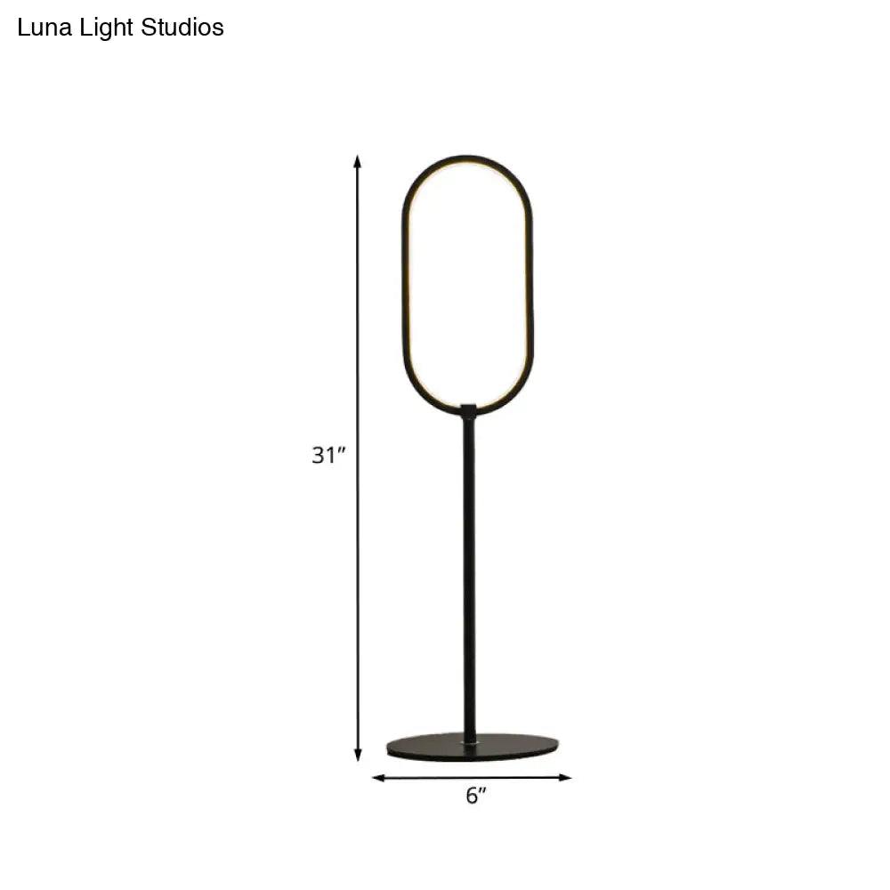 Simple Led Black Finish Oval Ring Table Lamp For Study Room - Perfect Reading Book Light