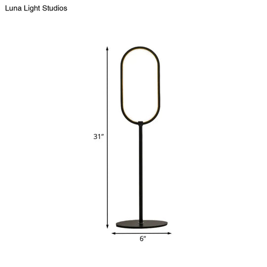 Simple Led Black Finish Oval Ring Table Lamp For Study Room - Perfect Reading Book Light