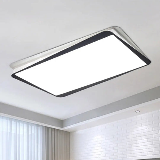Simple Led Ceiling Flush Mount Light In White/Warm - Metal Rectangular Fixture Black / White