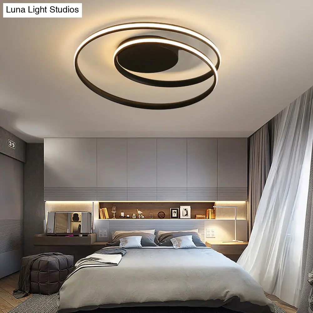 Simple Led Ceiling Light: Aluminum Seamless Curve Flushmount For Bedroom Black / 18 White