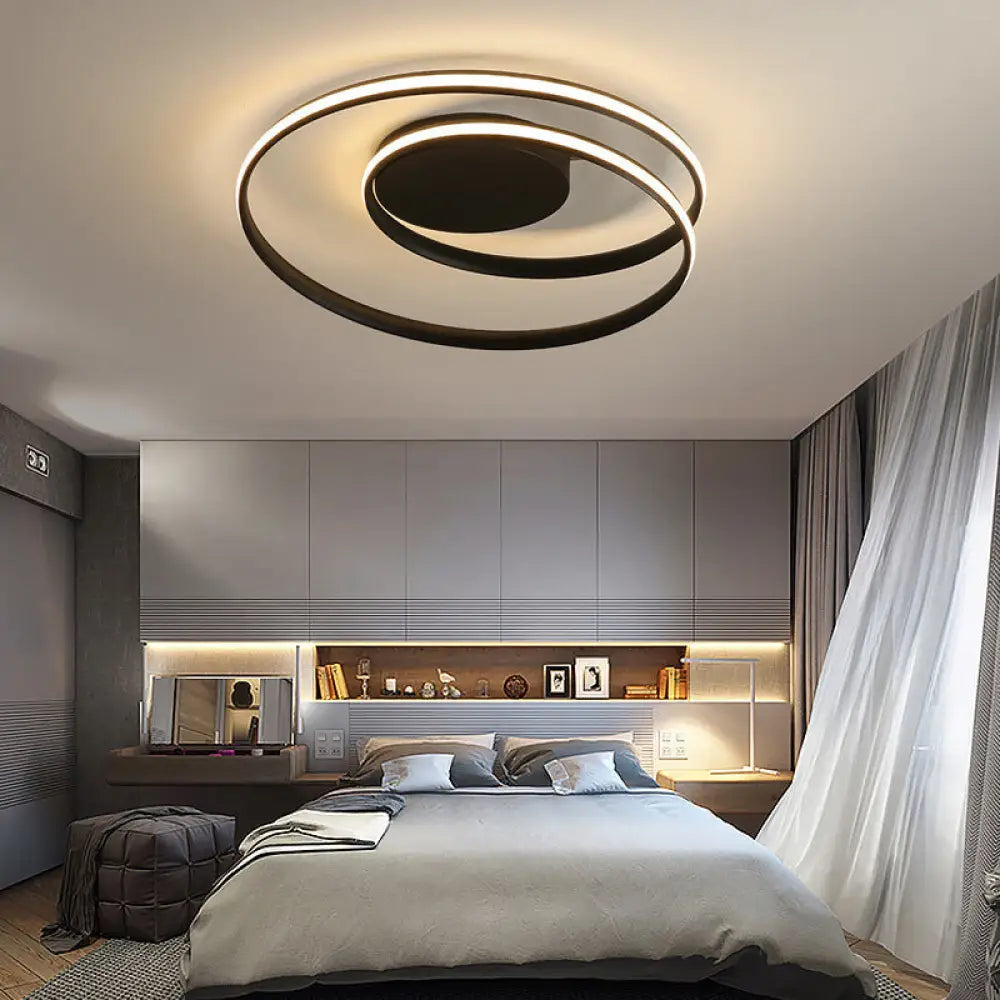 Simple Led Ceiling Light: Aluminum Seamless Curve Flushmount For Bedroom Black / 18’ White