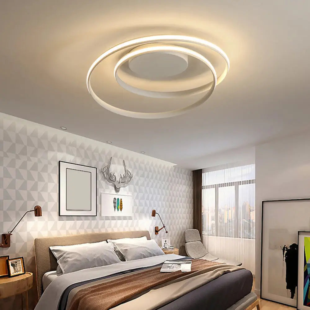 Simple Led Ceiling Light: Aluminum Seamless Curve Flushmount For Bedroom White / 18’ Warm