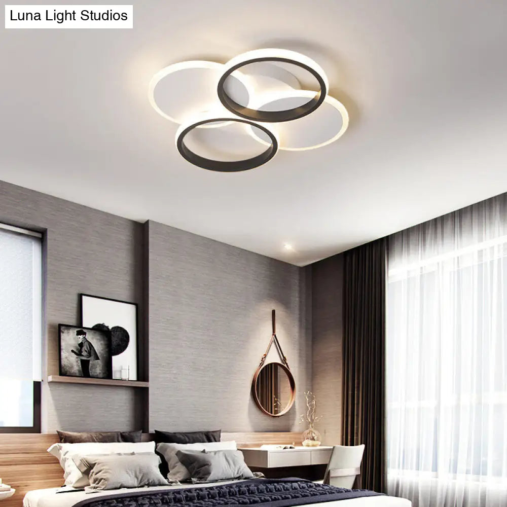 Simple Led Ceiling Mount Lighting Fixture In Warm/White Light With Acrylic Ring - Black/White