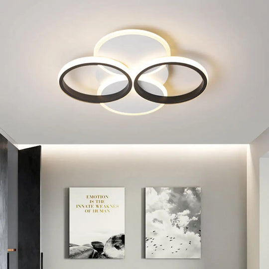 Simple Led Ceiling Mount Lighting Fixture In Warm/White Light With Acrylic Ring - Black/White