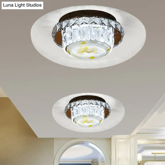 Simple Led Chrome Flush Mount Ceiling Lighting For Corridor - Crystal Block Round/Square Shape