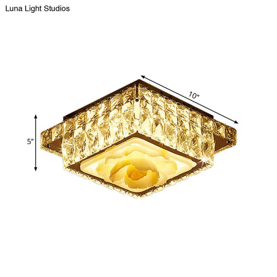 Simple Led Chrome Flush Mount Ceiling Lighting For Corridor - Crystal Block Round/Square Shape