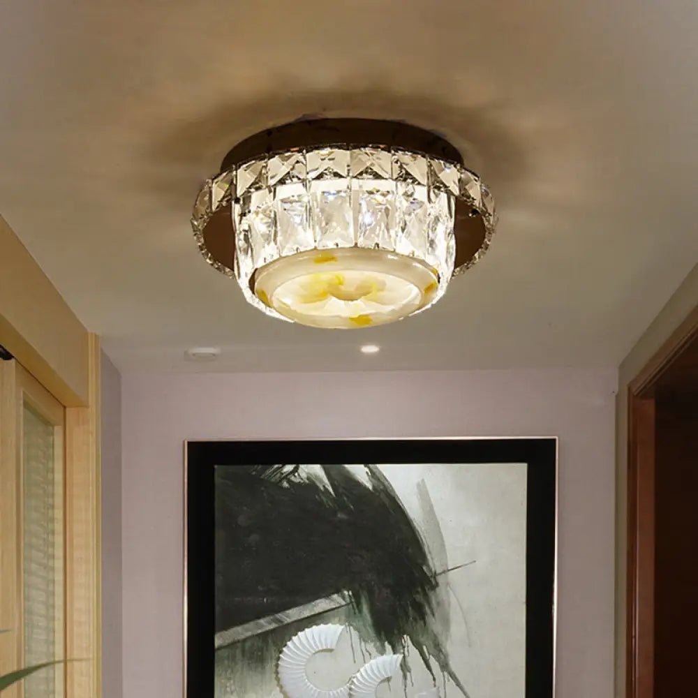 Simple Led Chrome Flush Mount Ceiling Lighting For Corridor - Crystal Block Round/Square Shape /