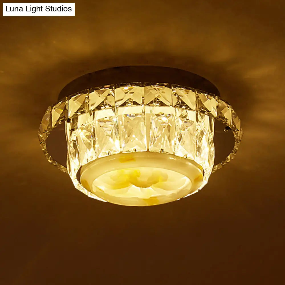 Simple Led Chrome Flush Mount Ceiling Lighting For Corridor - Crystal Block Round/Square Shape