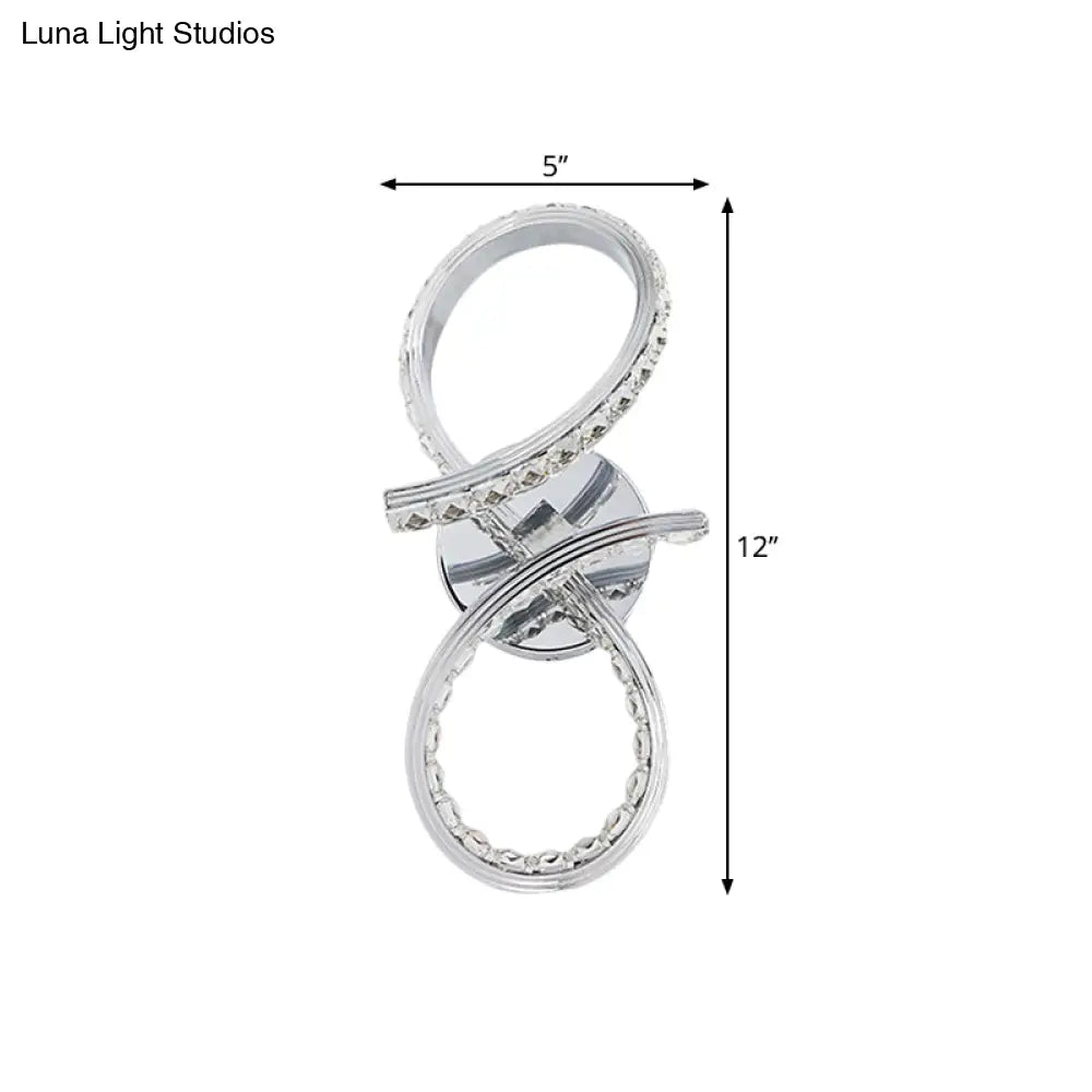 Simple Led Chrome Wall Mount Lamp With Cut Crystal Deco In Warm/White Light - Stylish Metal Number