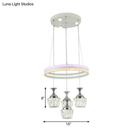 Sleek Led Cluster Pendant Ceiling Lamp: Simple Living Room Hoop Design With Clear Faceted Wine Glass