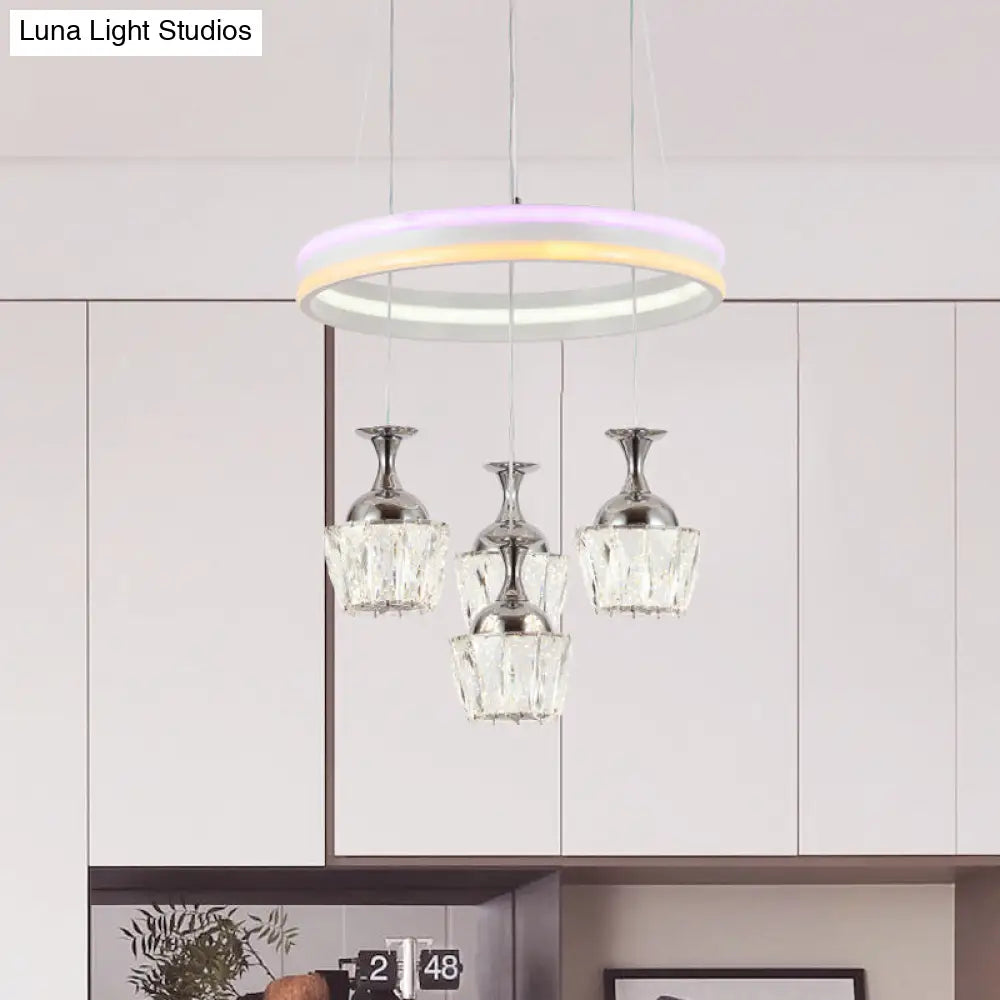 Sleek Led Cluster Pendant Ceiling Lamp: Simple Living Room Hoop Design With Clear Faceted Wine Glass