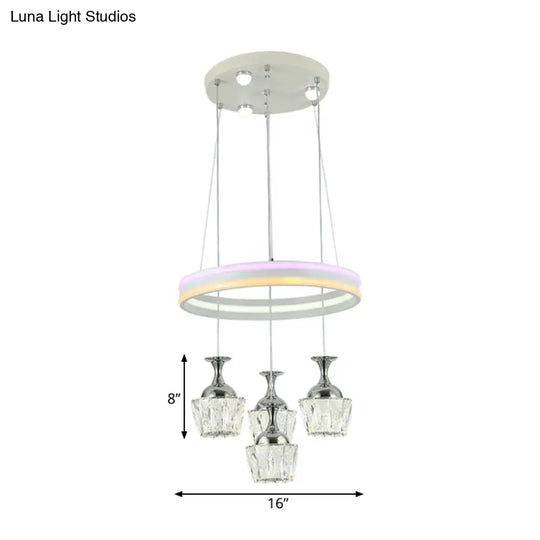 Simple Led Cluster Pendant Ceiling Lamp With Wine Glass Faceted Crystal Shade