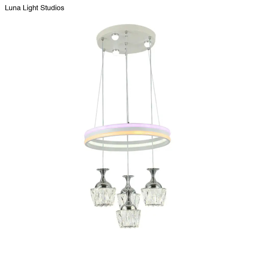 Sleek Led Cluster Pendant Ceiling Lamp: Simple Living Room Hoop Design With Clear Faceted Wine Glass