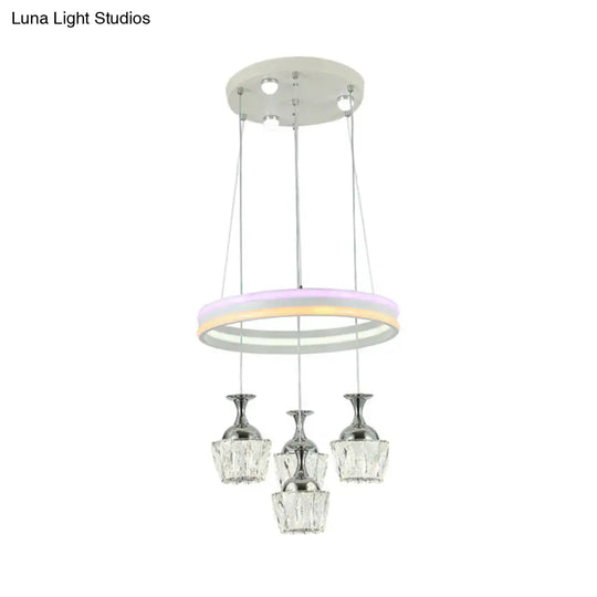 Sleek Led Cluster Pendant Ceiling Lamp: Simple Living Room Hoop Design With Clear Faceted Wine Glass