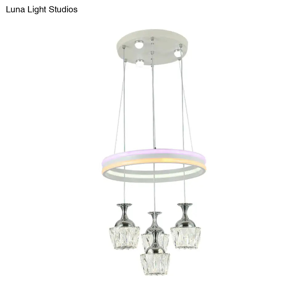 Simple Led Cluster Pendant Ceiling Lamp With Wine Glass Faceted Crystal Shade