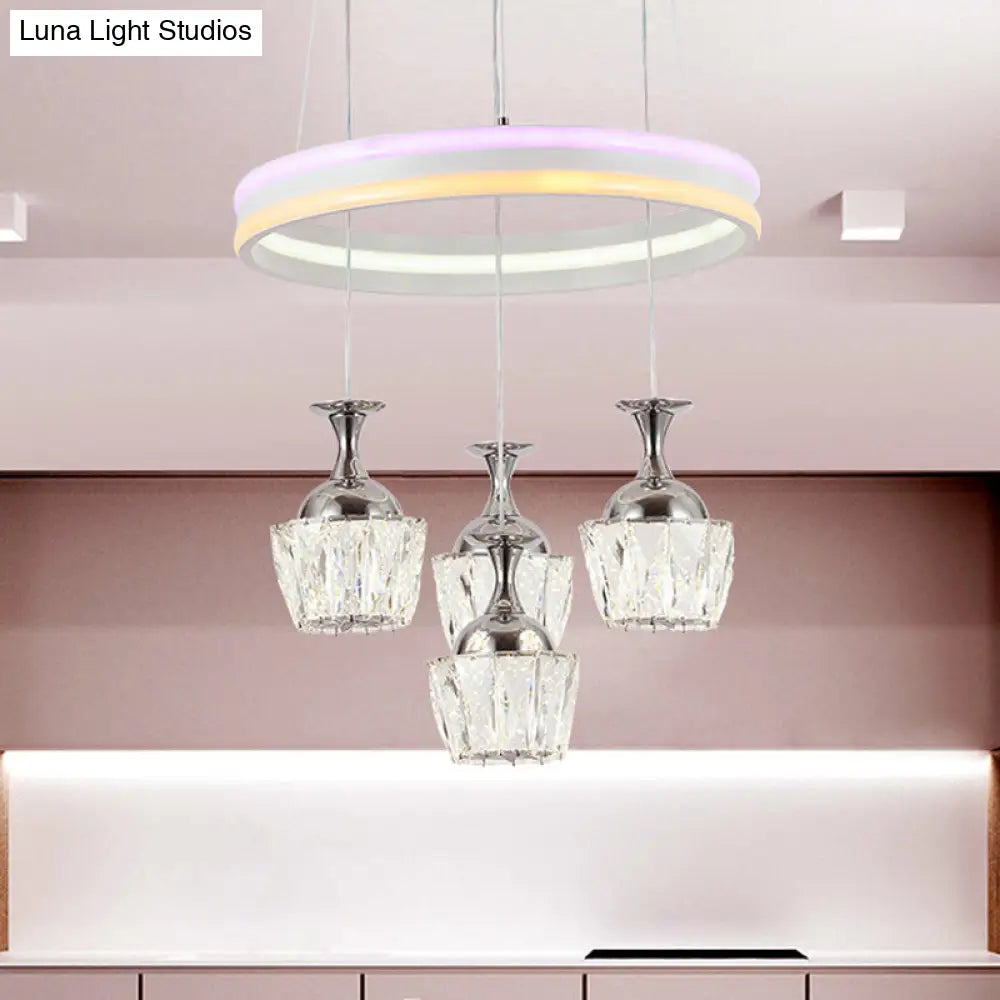 Sleek Led Cluster Pendant Ceiling Lamp: Simple Living Room Hoop Design With Clear Faceted Wine Glass