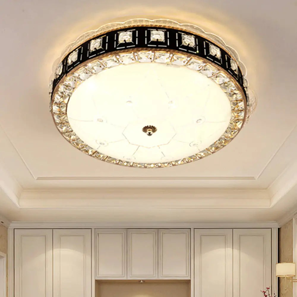 Simple Led Crystal Flush Mount Ceiling Light With Elegant Black/Gold Finish - Perfect For Dining