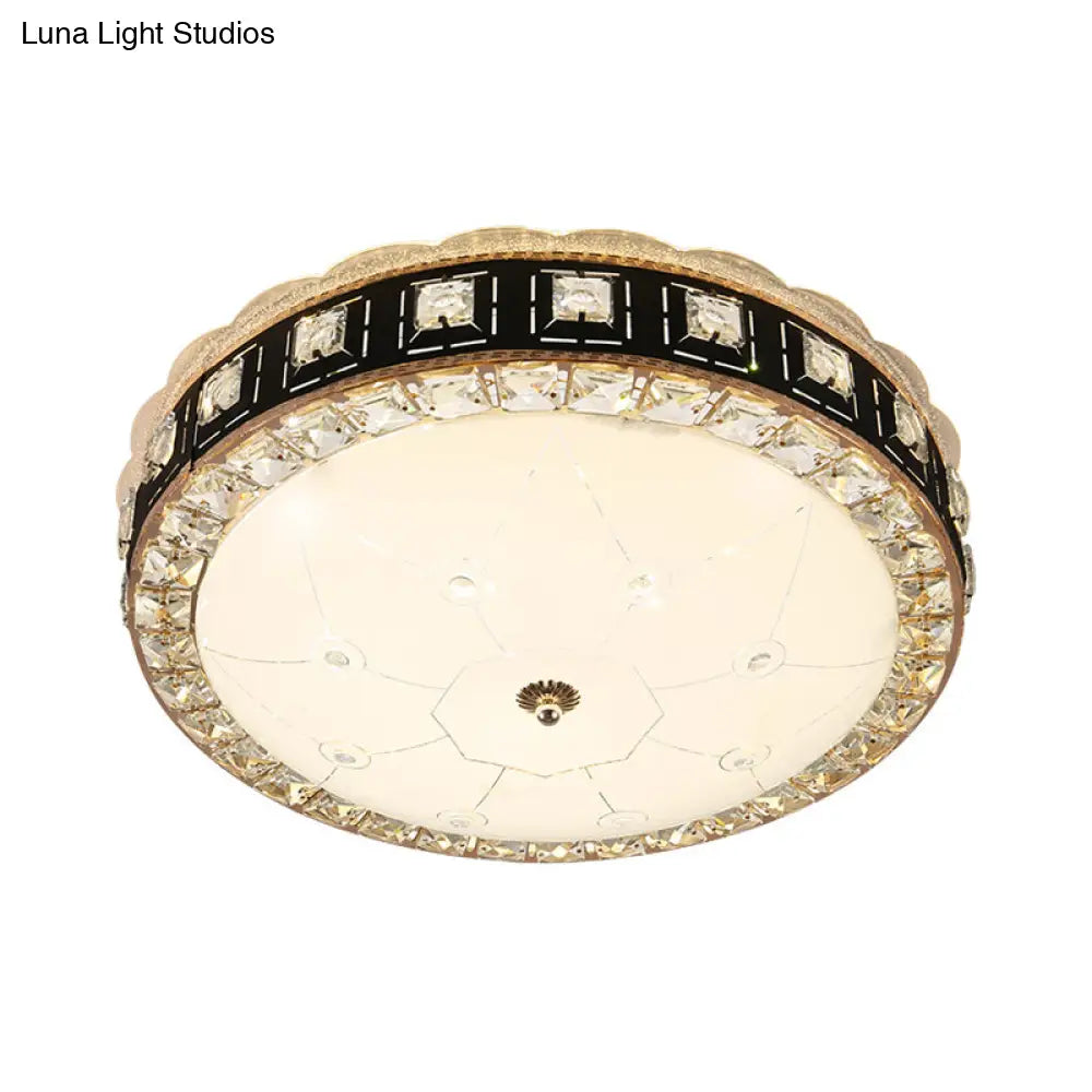 Simple Led Crystal Flush Mount Ceiling Light With Elegant Black/Gold Finish - Perfect For Dining