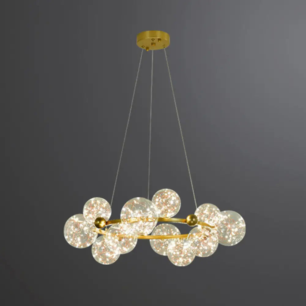 Simple Led Metal Chandelier With Starry Pendant - Clear Glass Shade 12 / Gold