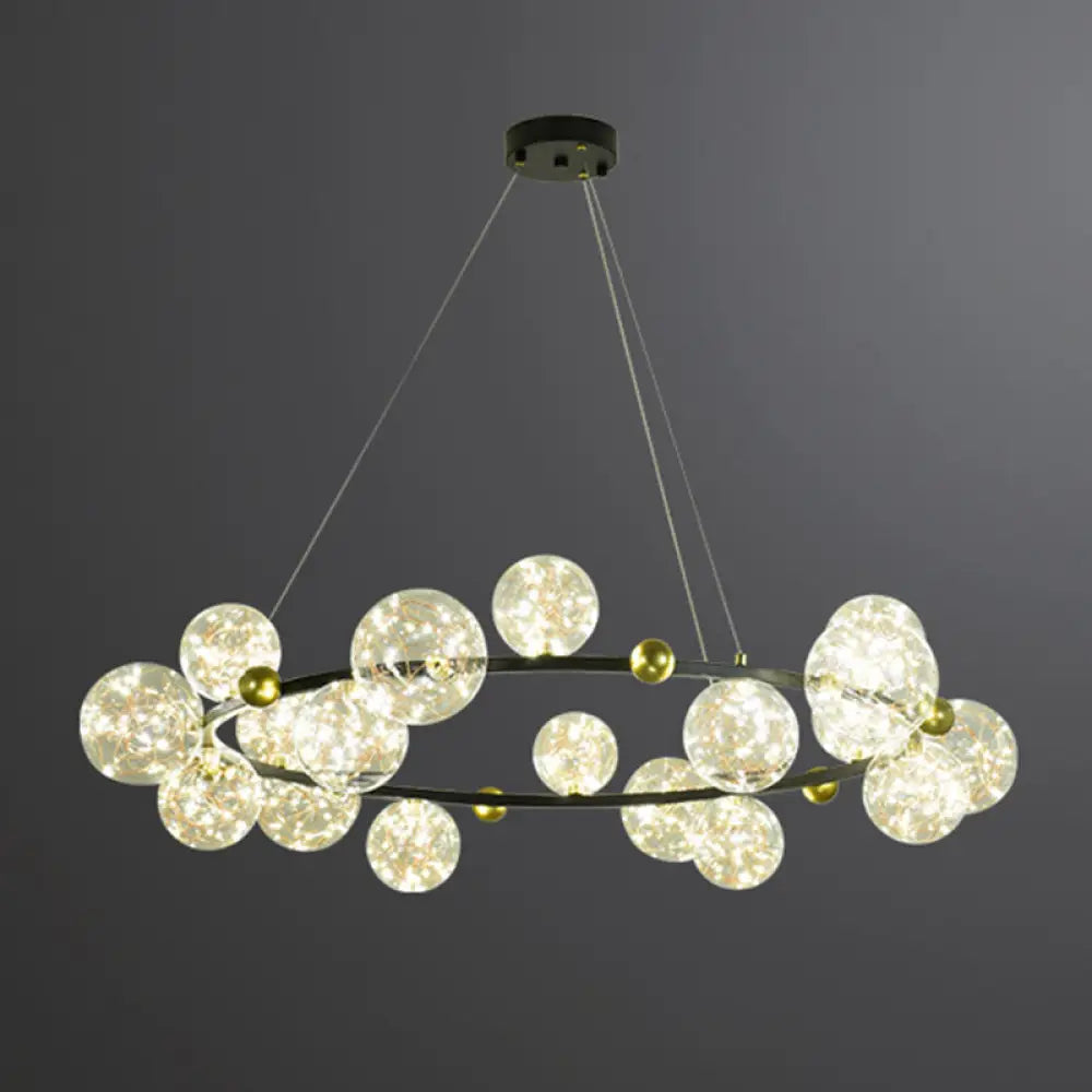 Simple Led Metal Chandelier With Starry Pendant - Clear Glass Shade 18 / Black