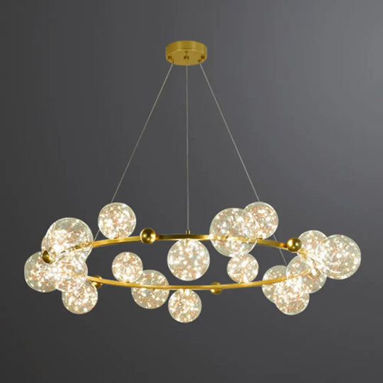 Simple Led Metal Chandelier With Starry Pendant - Clear Glass Shade 18 / Gold