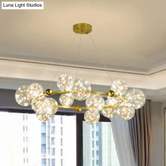 Simple Led Starry Globe Pendant Lamp With Clear Glass Shade - Ring Metal Chandelier