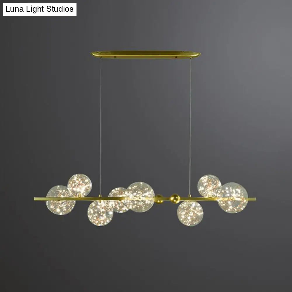 Simple Led Starry Globe Pendant Lamp With Clear Glass Shade - Ring Metal Chandelier 8 / Gold