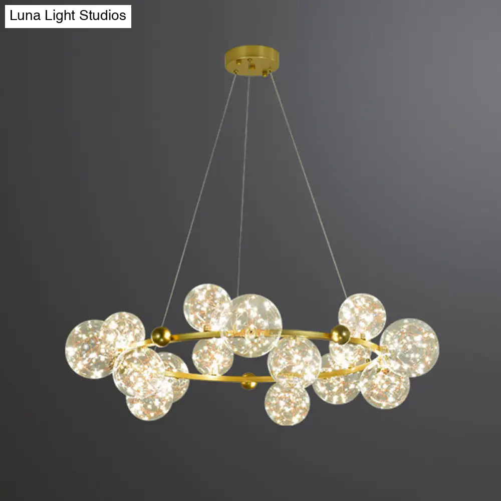 Simple Led Metal Chandelier With Starry Pendant - Clear Glass Shade